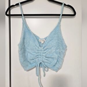 For Love And Lemons Sky Blue Knit Crop Top